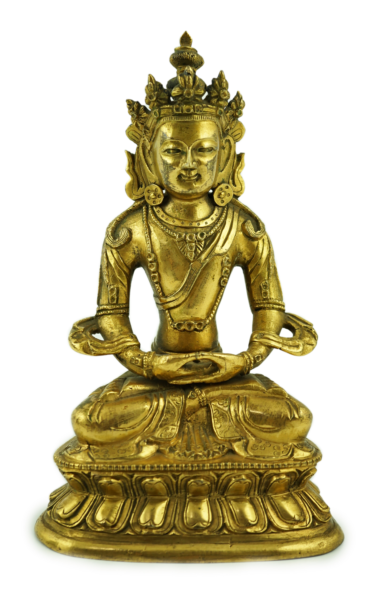 A Tibetan gilt bronze figure of Avalokeshvara, 18th century